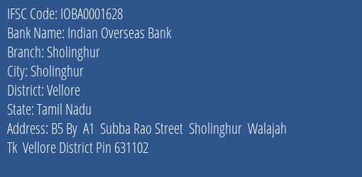 Indian Overseas Bank Sholinghur Branch IFSC Code