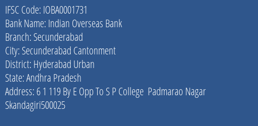 Indian Overseas Bank Secunderabad Branch IFSC Code