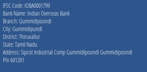 Indian Overseas Bank Gummidipoondi Branch IFSC Code