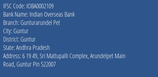 Indian Overseas Bank Gunturarundel Pet Branch IFSC Code
