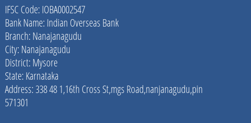 Indian Overseas Bank Nanajanagudu Branch IFSC Code