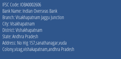 Indian Overseas Bank Visakhapatnam Jaggu Junction Branch Vishakhapatnam IFSC Code IOBA0002606