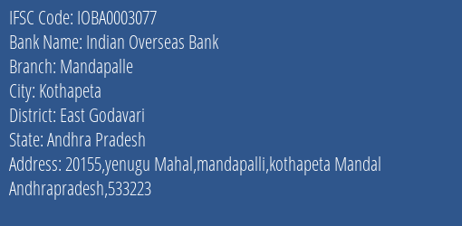 Indian Overseas Bank Mandapalle Branch IFSC Code