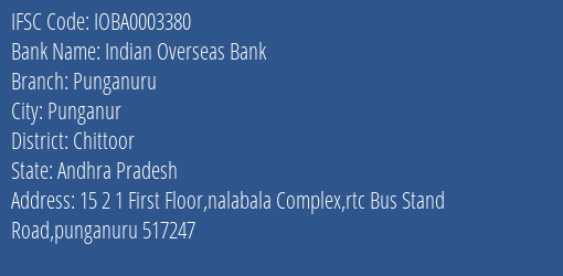 Indian Overseas Bank Punganuru Branch Chittoor IFSC Code IOBA0003380