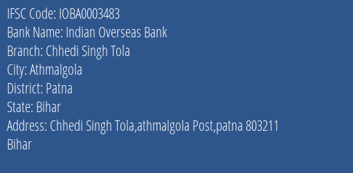 Indian Overseas Bank Chhedi Singh Tola Branch Patna IFSC Code IOBA0003483