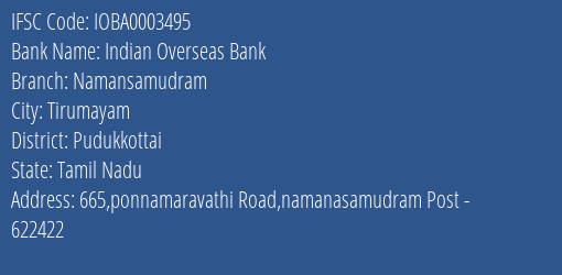 Indian Overseas Bank Namansamudram Branch Pudukkottai IFSC Code IOBA0003495
