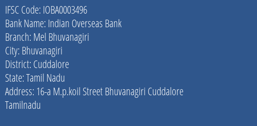 Indian Overseas Bank Mel Bhuvanagiri Branch Cuddalore IFSC Code IOBA0003496