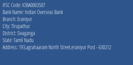 Indian Overseas Bank Eraniyur Branch Sivaganga IFSC Code IOBA0003507