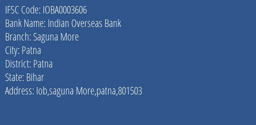 Indian Overseas Bank Saguna More Branch Patna IFSC Code IOBA0003606