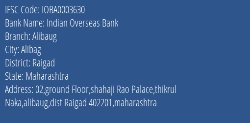 Indian Overseas Bank Alibaug Branch Raigad IFSC Code IOBA0003630