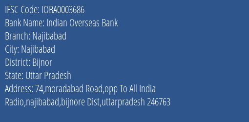 Indian Overseas Bank Najibabad Branch Bijnor IFSC Code IOBA0003686