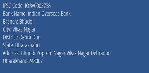 Indian Overseas Bank Bhuddi Branch Dehra Dun IFSC Code IOBA0003738