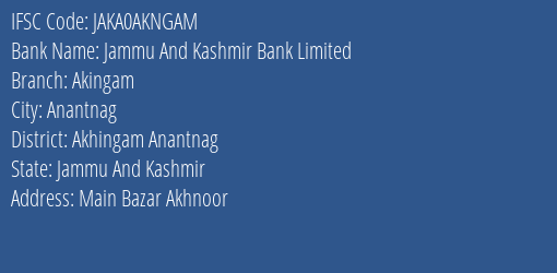 Jammu And Kashmir Bank Limited Akingam Branch IFSC Code