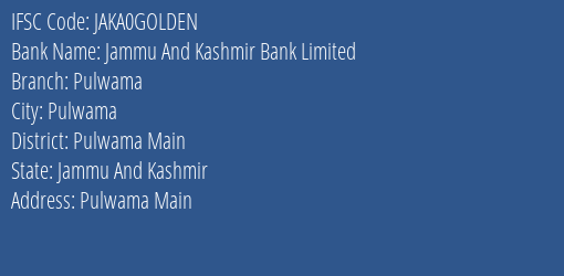 Jammu And Kashmir Bank Limited Pulwama Branch IFSC Code