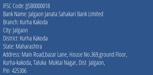 Jalgaon Janata Sahakari Bank Limited Kurha Kakoda Branch IFSC Code