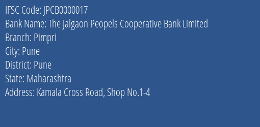 The Jalgaon Peopels Cooperative Bank Limited Pimpri Branch, Branch Code 000017 & IFSC Code JPCB0000017