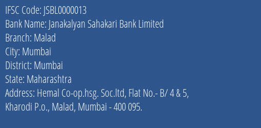 Janakalyan Sahakari Bank Limited Malad Branch IFSC Code