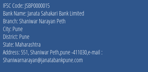 Janata Sahakari Bank Limited Shaniwar Narayan Peth Branch IFSC Code