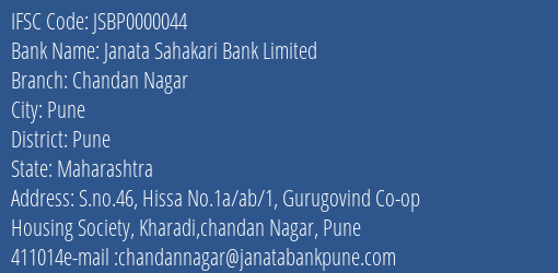 Janata Sahakari Bank Limited Chandan Nagar Branch IFSC Code