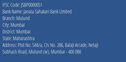 Janata Sahakari Bank Limited Mulund Branch IFSC Code