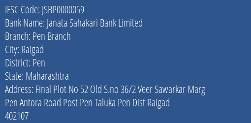 Janata Sahakari Bank Limited Pen Branch Branch IFSC Code
