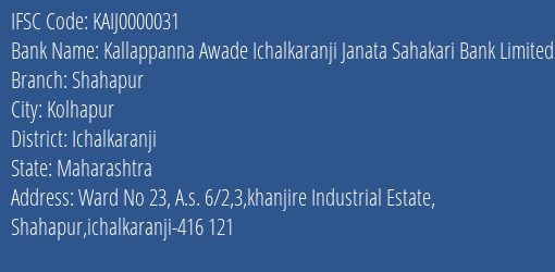 Kallappanna Awade Ichalkaranji Janata Sahakari Bank Limited Shahapur Branch IFSC Code