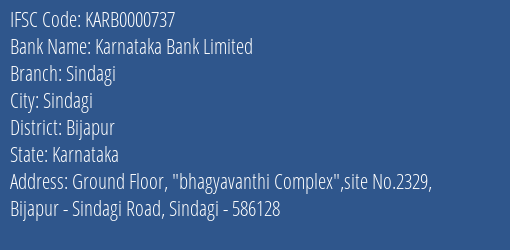 Karnataka Bank Limited Sindagi Branch, Branch Code 000737 & IFSC Code KARB0000737