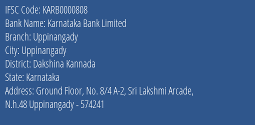 Karnataka Bank Uppinangady Branch Dakshina Kannada IFSC Code KARB0000808