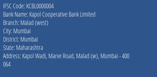 Kapol Cooperative Bank Limited Malad West Branch IFSC Code
