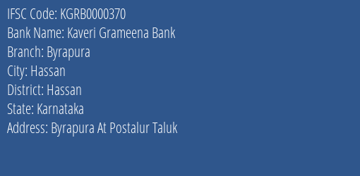Kaveri Grameena Bank Byrapura Branch, Branch Code 000370 & IFSC Code Kgrb0000370