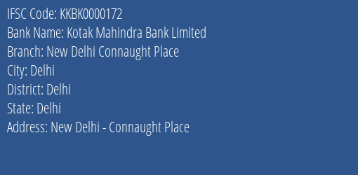 Kotak Mahindra Bank Limited New Delhi Connaught Place Branch IFSC Code