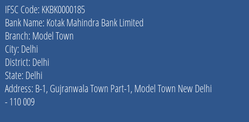 Kotak Mahindra Bank Limited Model Town Branch IFSC Code