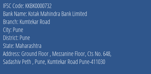 Kotak Mahindra Bank Limited Kumtekar Road Branch, Branch Code 000732 & IFSC Code KKBK0000732