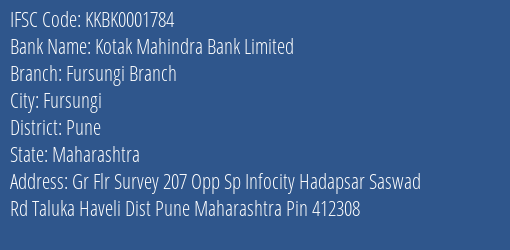 Kotak Mahindra Bank Fursungi Branch Branch Pune IFSC Code KKBK0001784