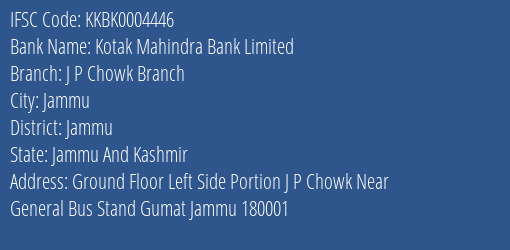 Kotak Mahindra Bank Limited J P Chowk Branch Branch IFSC Code