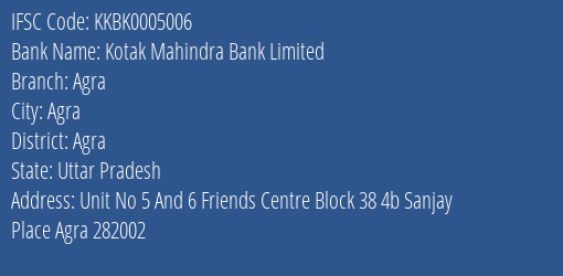 Kotak Mahindra Bank Limited Agra Branch IFSC Code