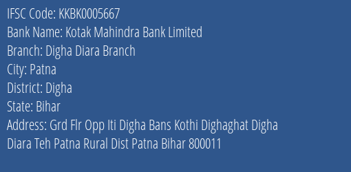 Kotak Mahindra Bank Digha Diara Branch Branch Digha IFSC Code KKBK0005667