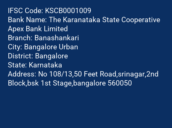 Ifsc Code Kscb For Banashankari Branch The Karanataka State Cooperative Apex Bank Limited Bangalore Karnataka Codeforbanks Com Ifsc Code Kscb For Banashankari Branch The Karanataka State Cooperative Apex Bank Limited Bangalore Karnataka Codeforbanks Com