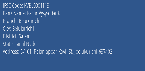Karur Vysya Bank Belukurichi Branch IFSC Code