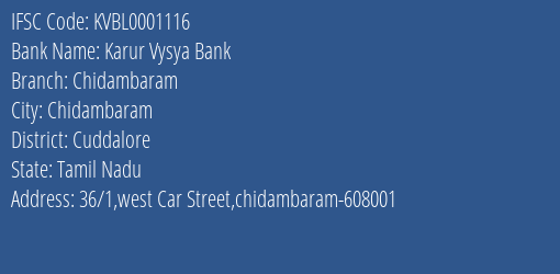 Karur Vysya Bank Chidambaram Branch IFSC Code