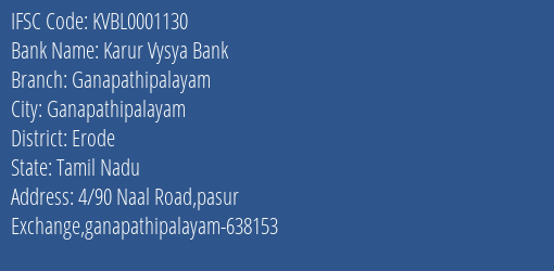 Karur Vysya Bank Ganapathipalayam Branch IFSC Code