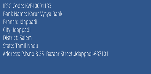 Karur Vysya Bank Idappadi Branch IFSC Code