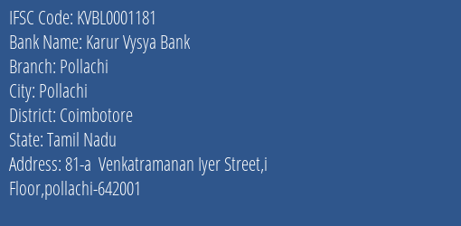 Karur Vysya Bank Pollachi Branch IFSC Code
