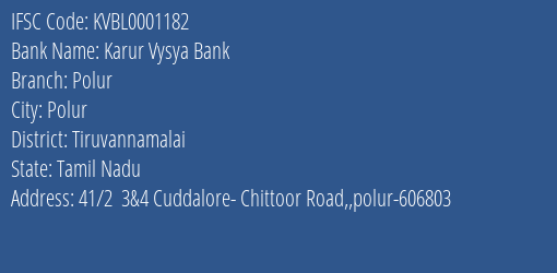 Karur Vysya Bank Polur Branch IFSC Code
