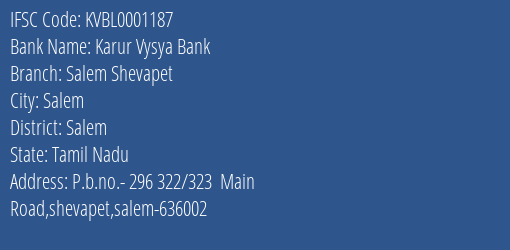 Karur Vysya Bank Salem Shevapet Branch IFSC Code