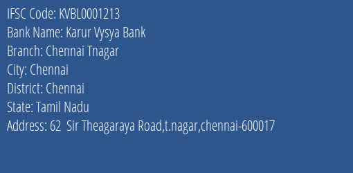 Karur Vysya Bank Chennai Tnagar Branch IFSC Code