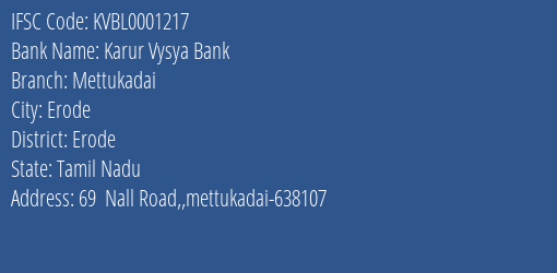Karur Vysya Bank Mettukadai Branch IFSC Code