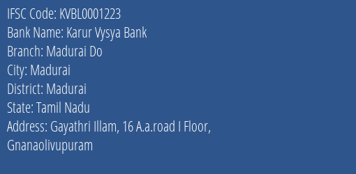 Karur Vysya Bank Madurai Do Branch IFSC Code