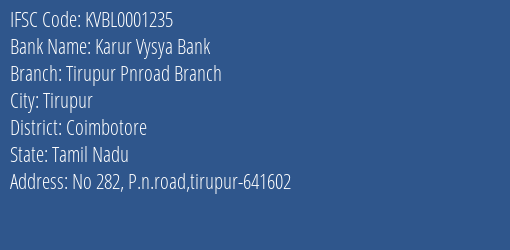 Karur Vysya Bank Tirupur Pnroad Branch Branch IFSC Code