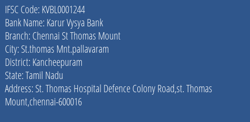 Karur Vysya Bank Chennai St Thomas Mount Branch IFSC Code